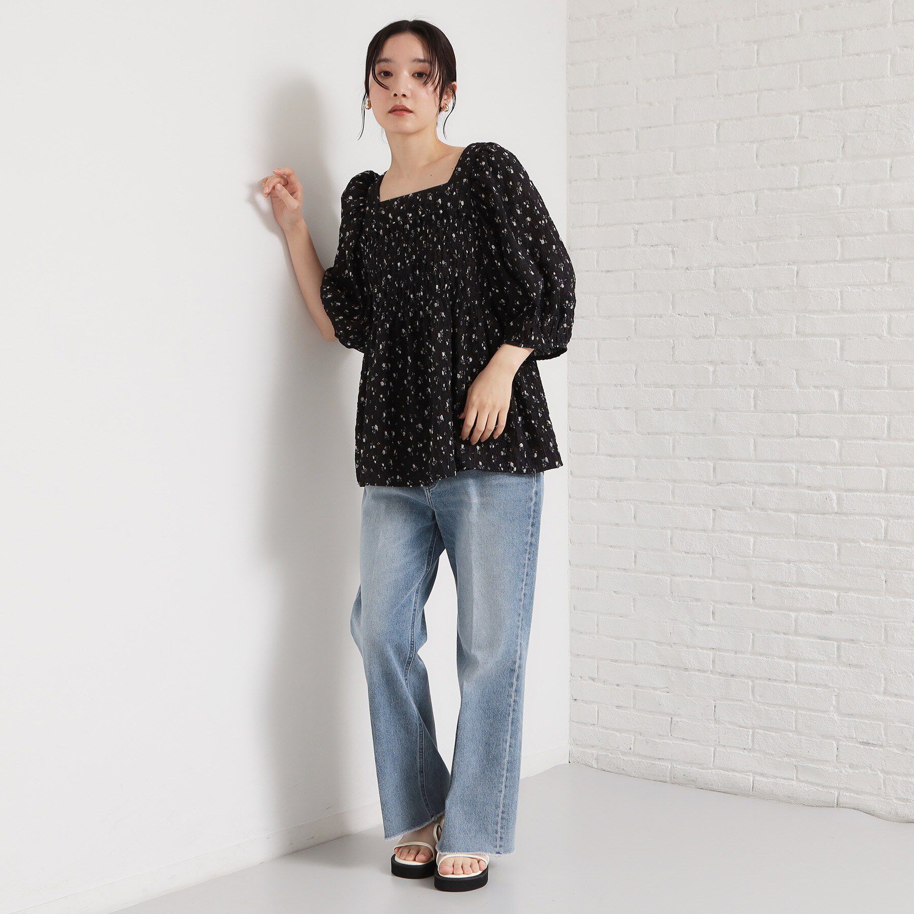 THE SHOP TK「花柄楊柳シャーリングブラウス」|シャツ・ブラウス|