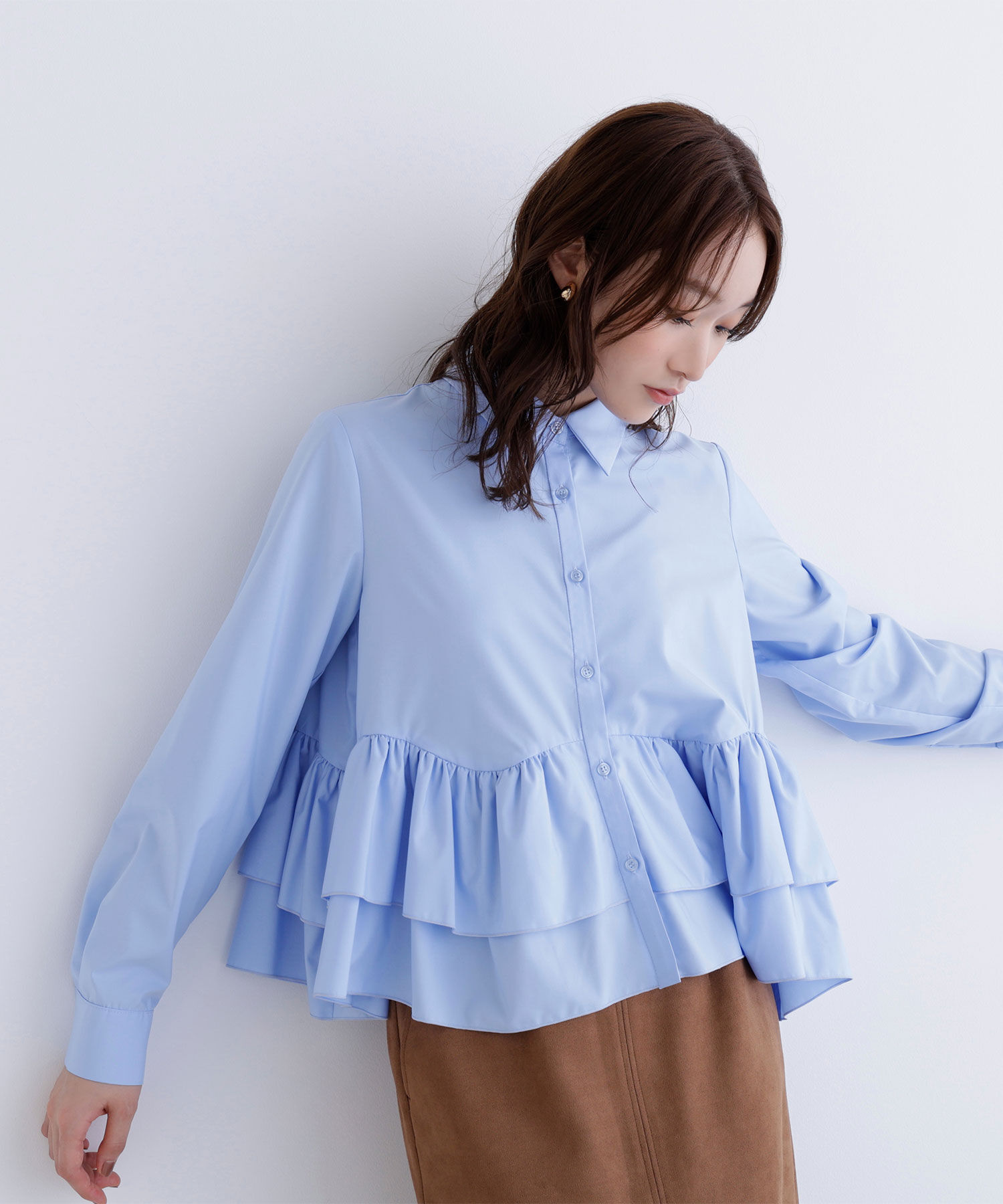  「ティアードフリルペプラムブラウス」|シャツ・ブラウス|ブルー
