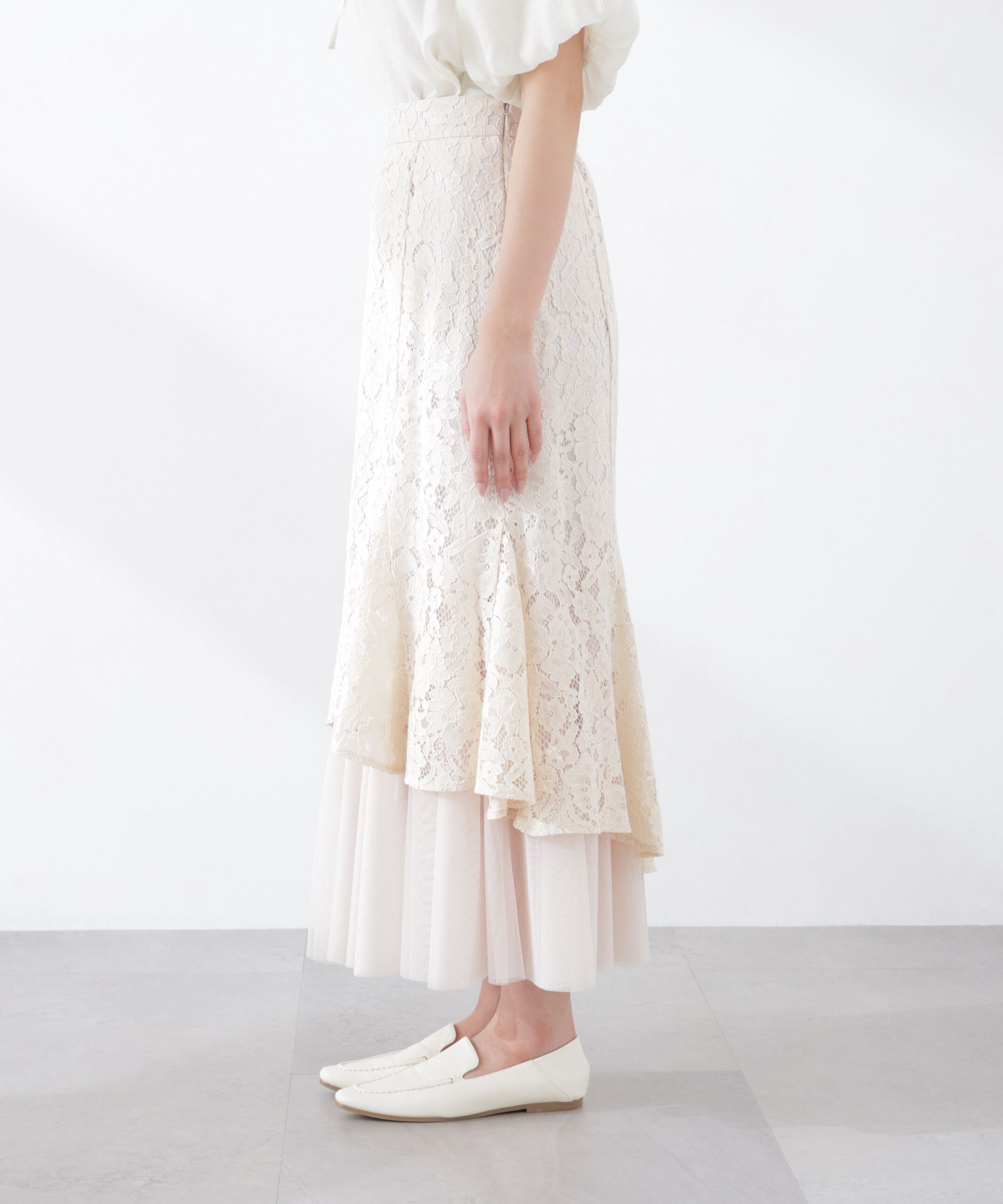 PROPORTION BODY DRESSING「チュールドッキングレーススカート　26SS」|スカート|