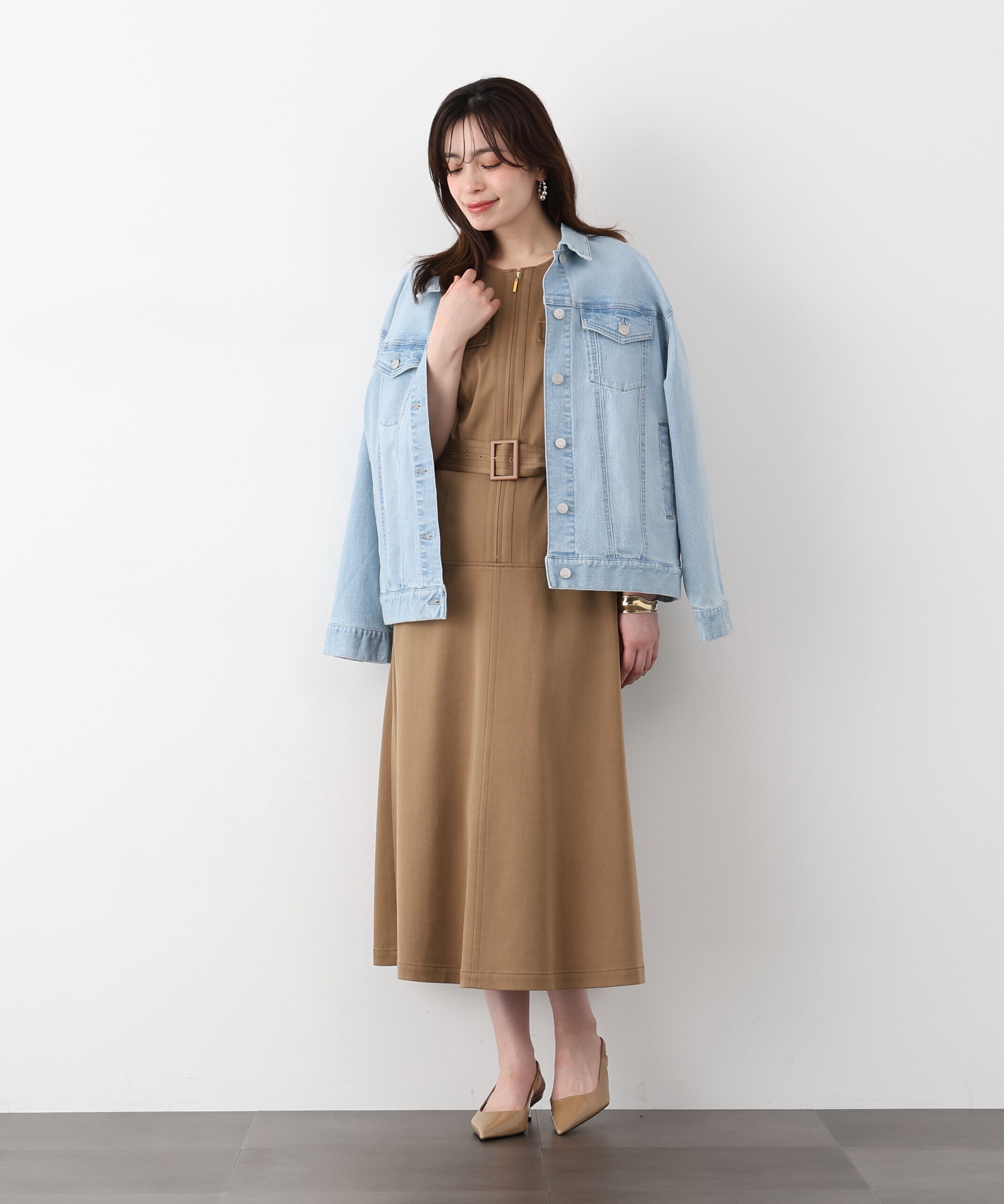  「フロントファスナーデニムワンピース」|ワンピース|