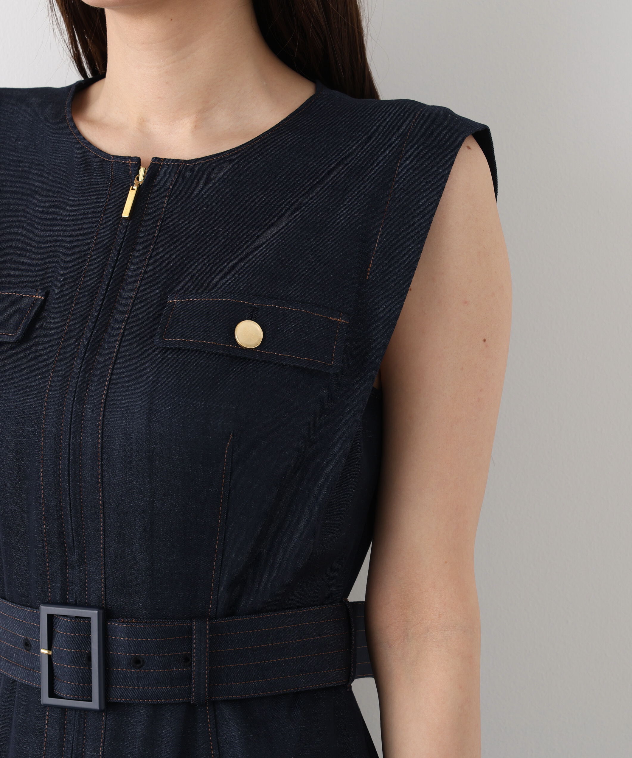  「フロントファスナーデニムワンピース」|ワンピース|