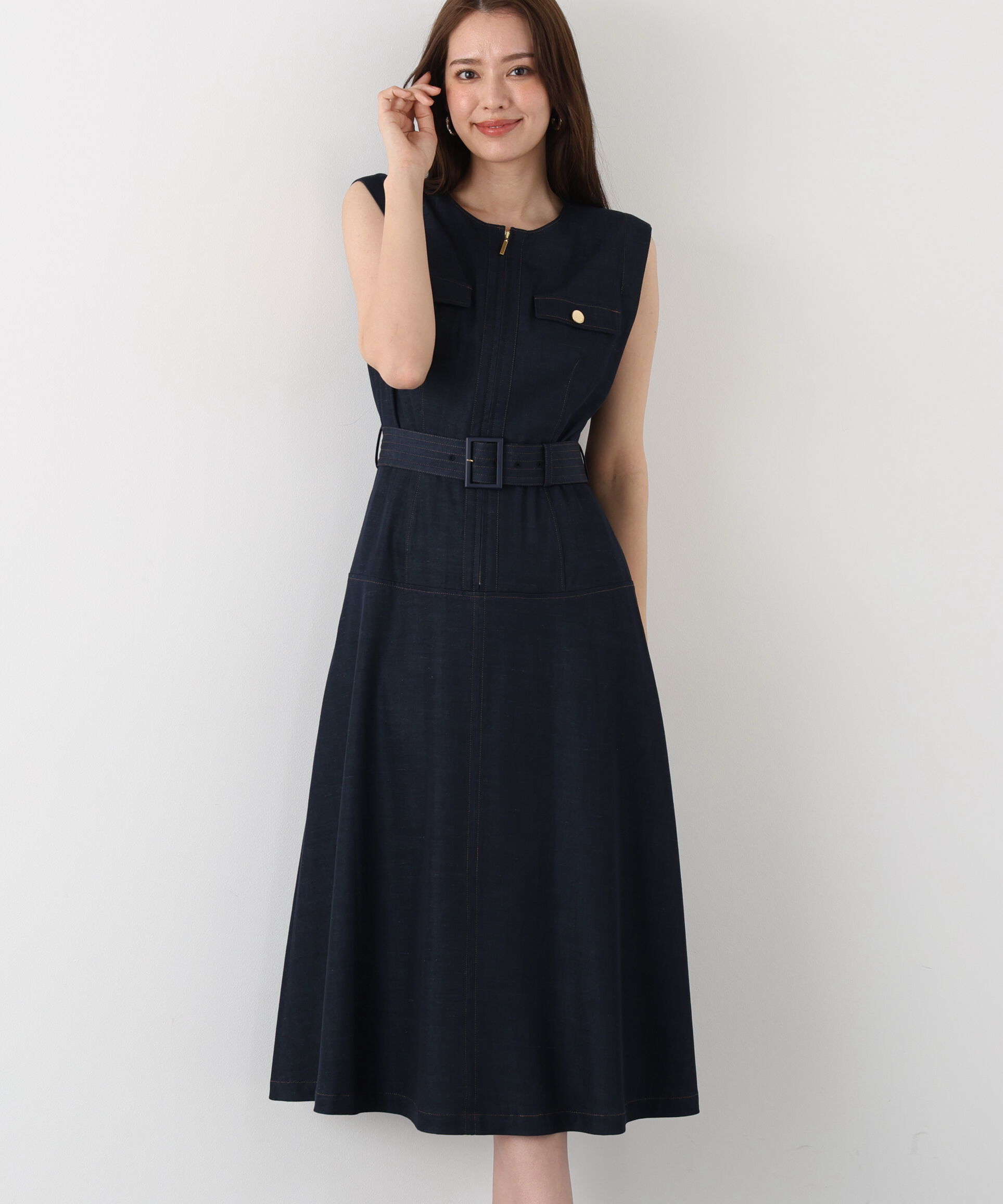  「フロントファスナーデニムワンピース」|ワンピース|