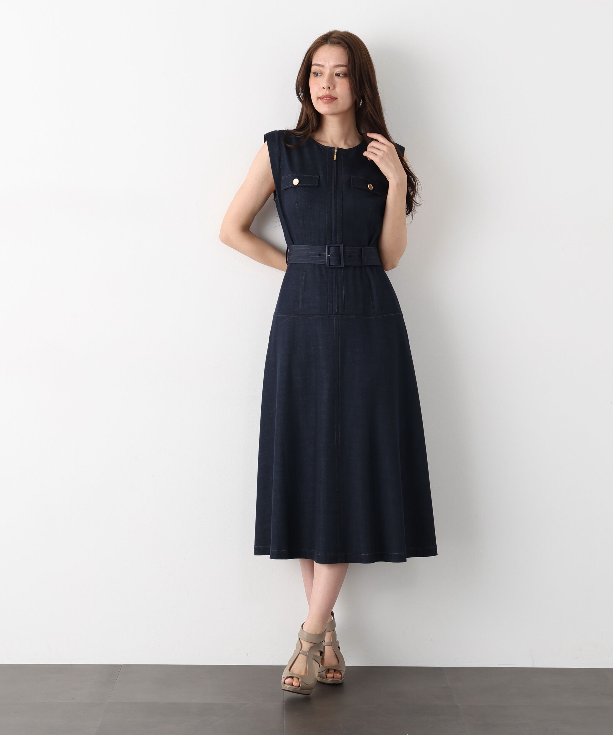  「フロントファスナーデニムワンピース」|ワンピース|
