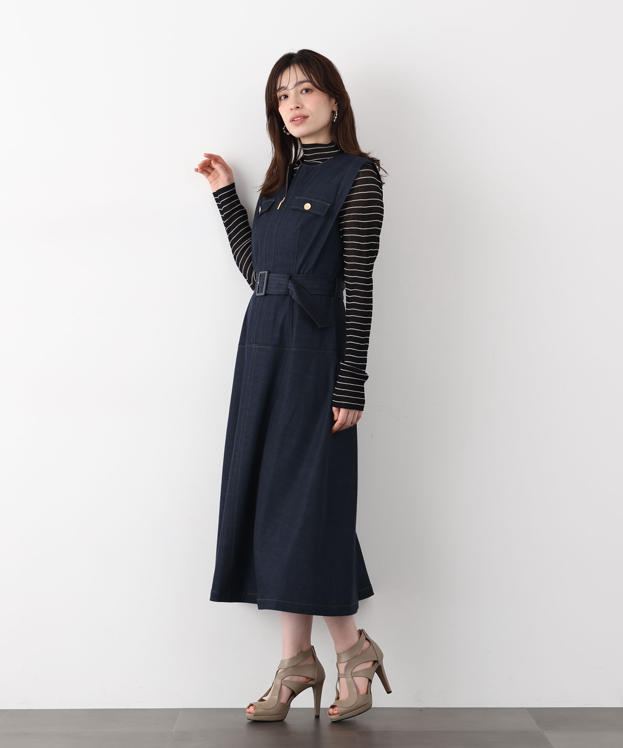  「フロントファスナーデニムワンピース」|ワンピース|