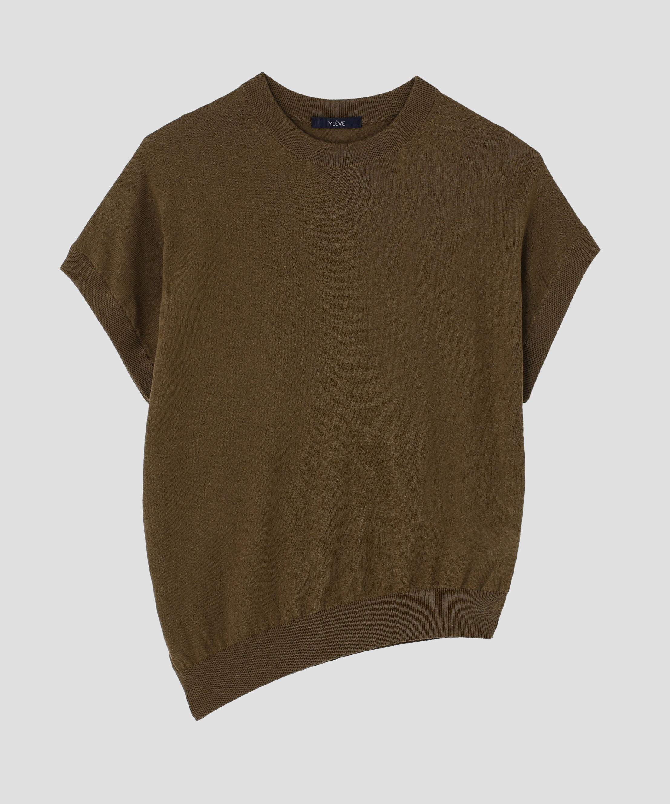 YLEVE 「YLEVE / COTTON LINEN KNIT ASYMMETRY PULLOVER」|ニット・セーター|カーキ