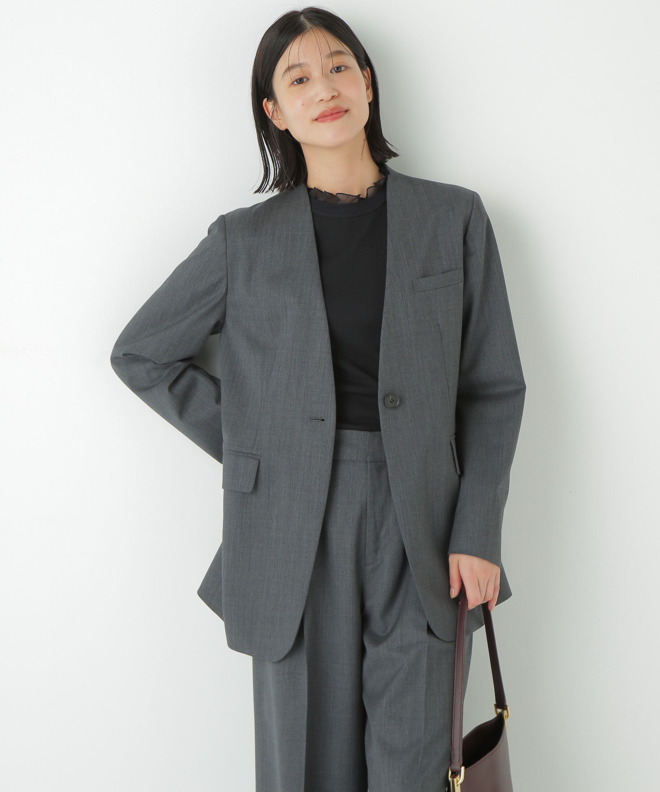  「◆Ｖネックノーカラージャケット」|その他|トップグレー