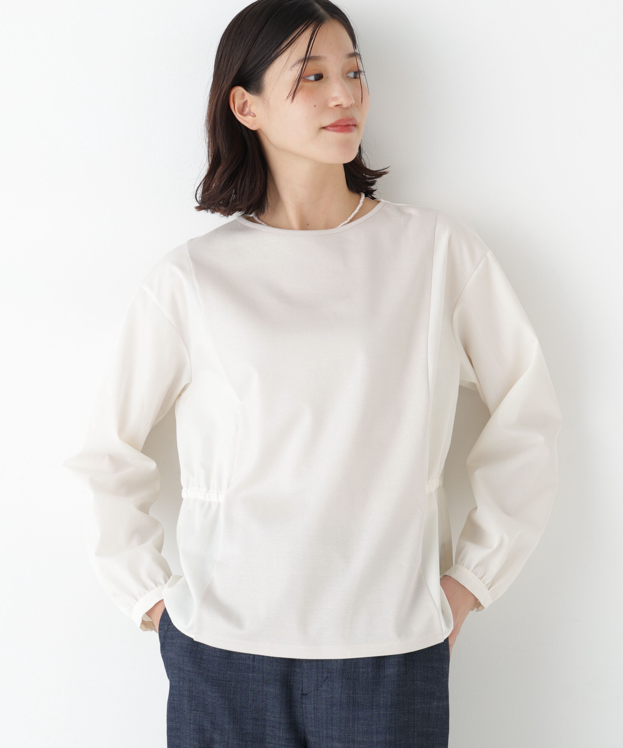  「◆《ウォッシャブル》ドッキングドロストカットソー」|Tシャツ・カットソー|ベージュ&times;クリ