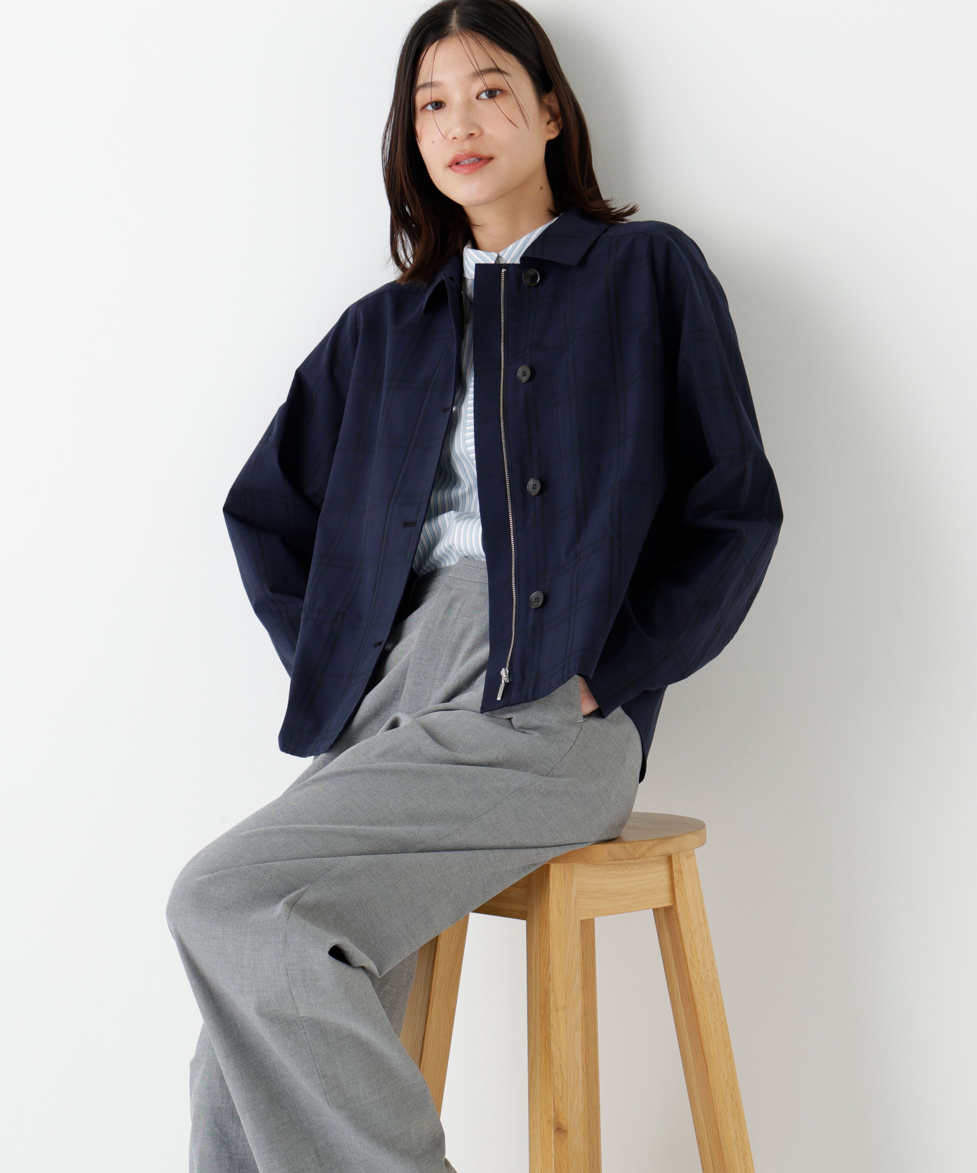  「◆先染めチェックブルゾン」|ブルゾン・スタジャン|ネイビーシャ 3