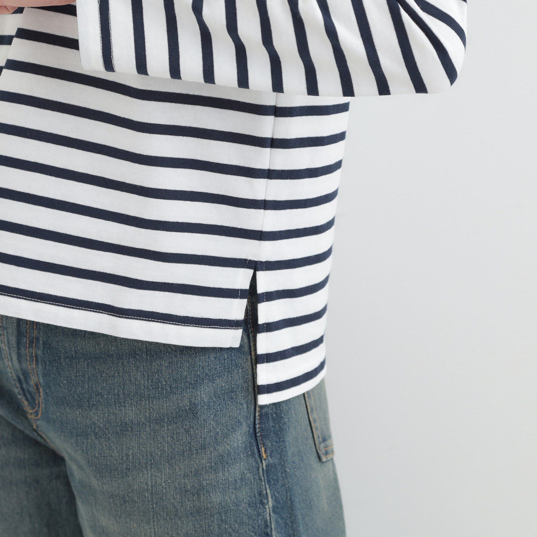 SHOO･LA･RUE「【S-LL/洗濯機可】着こなしいろいろ 首元すっきりボートネック ボーダーロンT」|Tシャツ・カットソー|