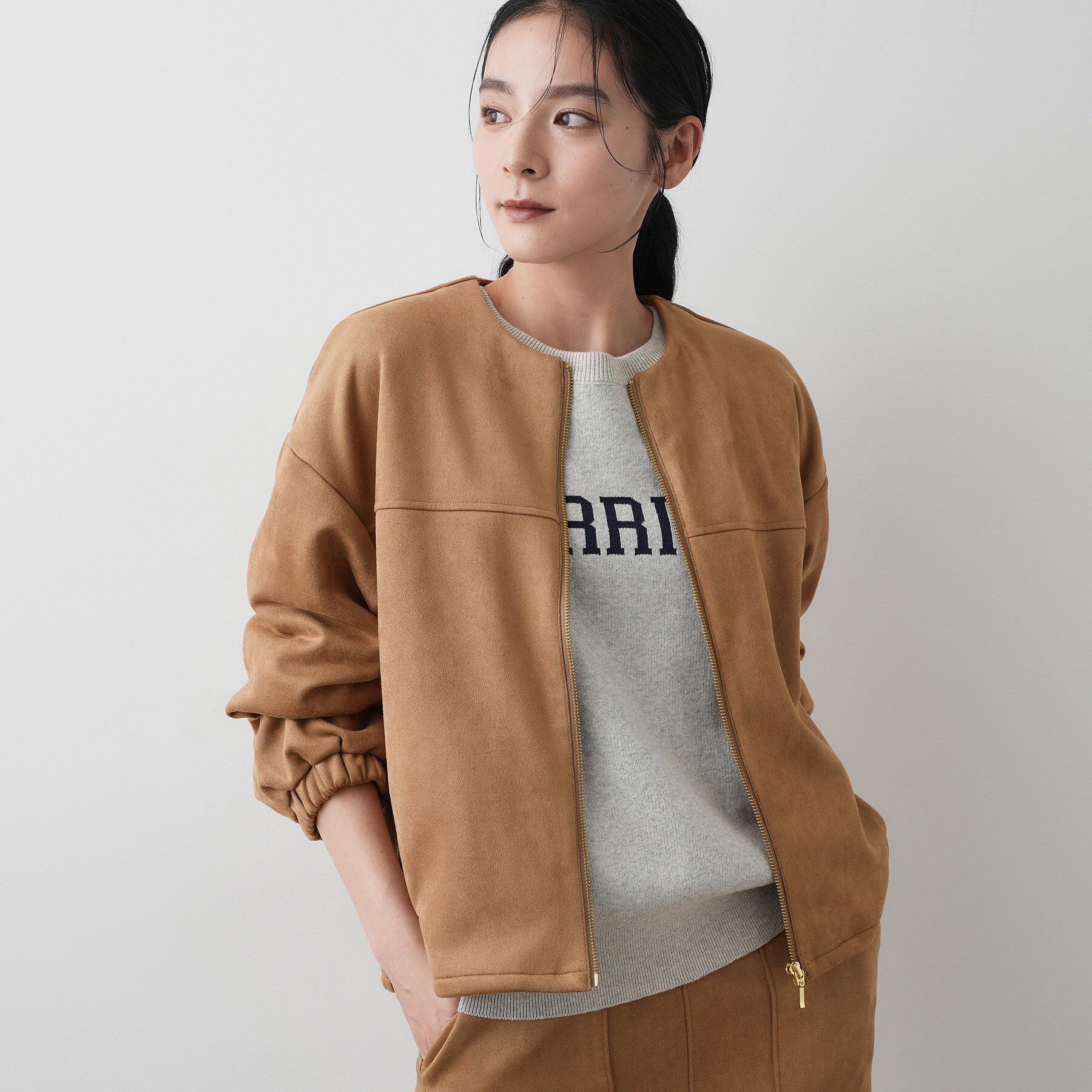 Dessin「【セットアップ可・洗える】マシュマロスウェードジップブルゾン」|ブルゾン・スタジャン|