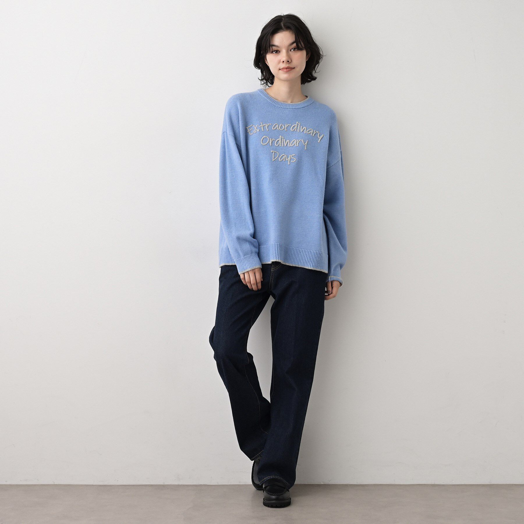 Dessin「【洗える】ペイント風刺繍入り配色ラインニット」|ニット・セーター|