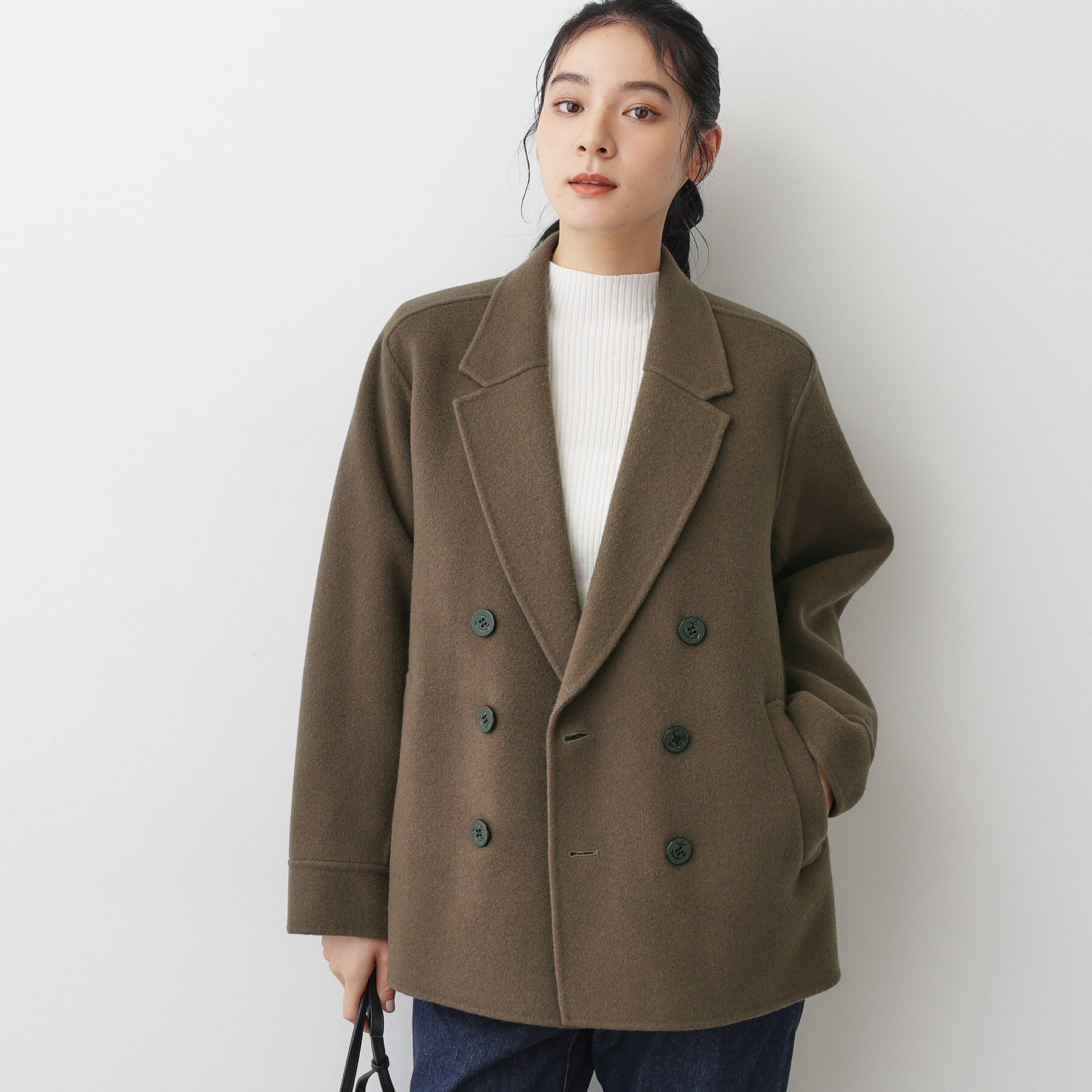 Dessin「【洗える】ウール混リバーメルトンコート」|ピーコート|