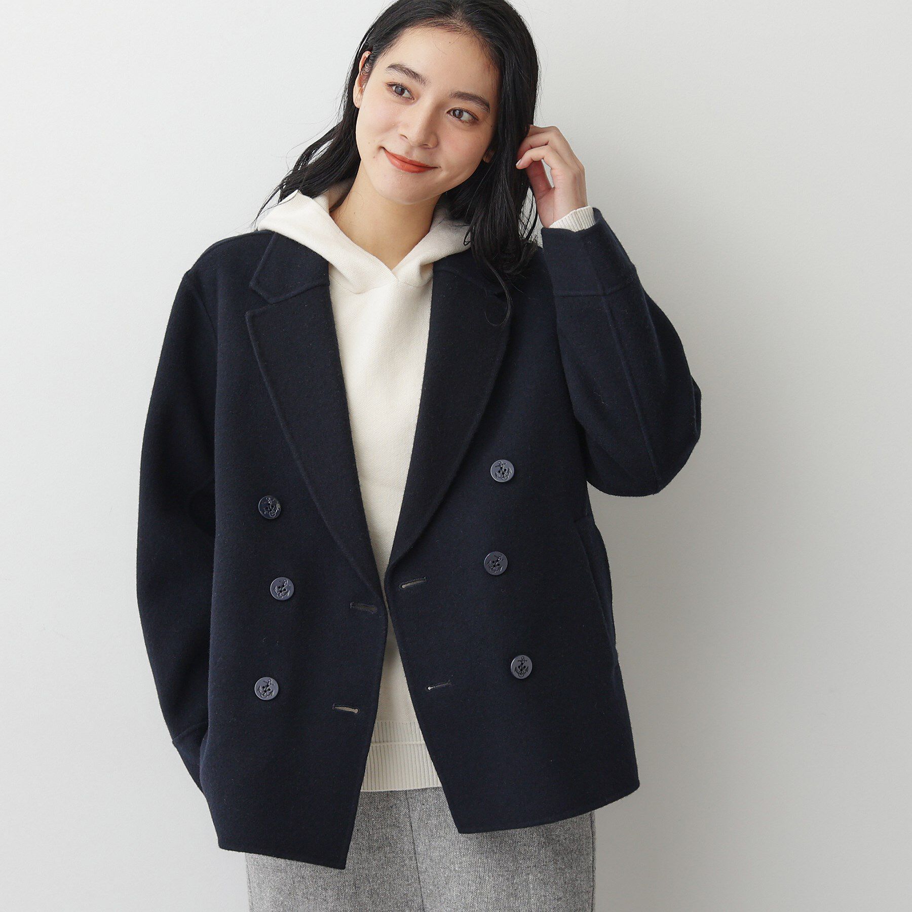 Dessin「【洗える】ウール混リバーメルトンコート」|ピーコート|