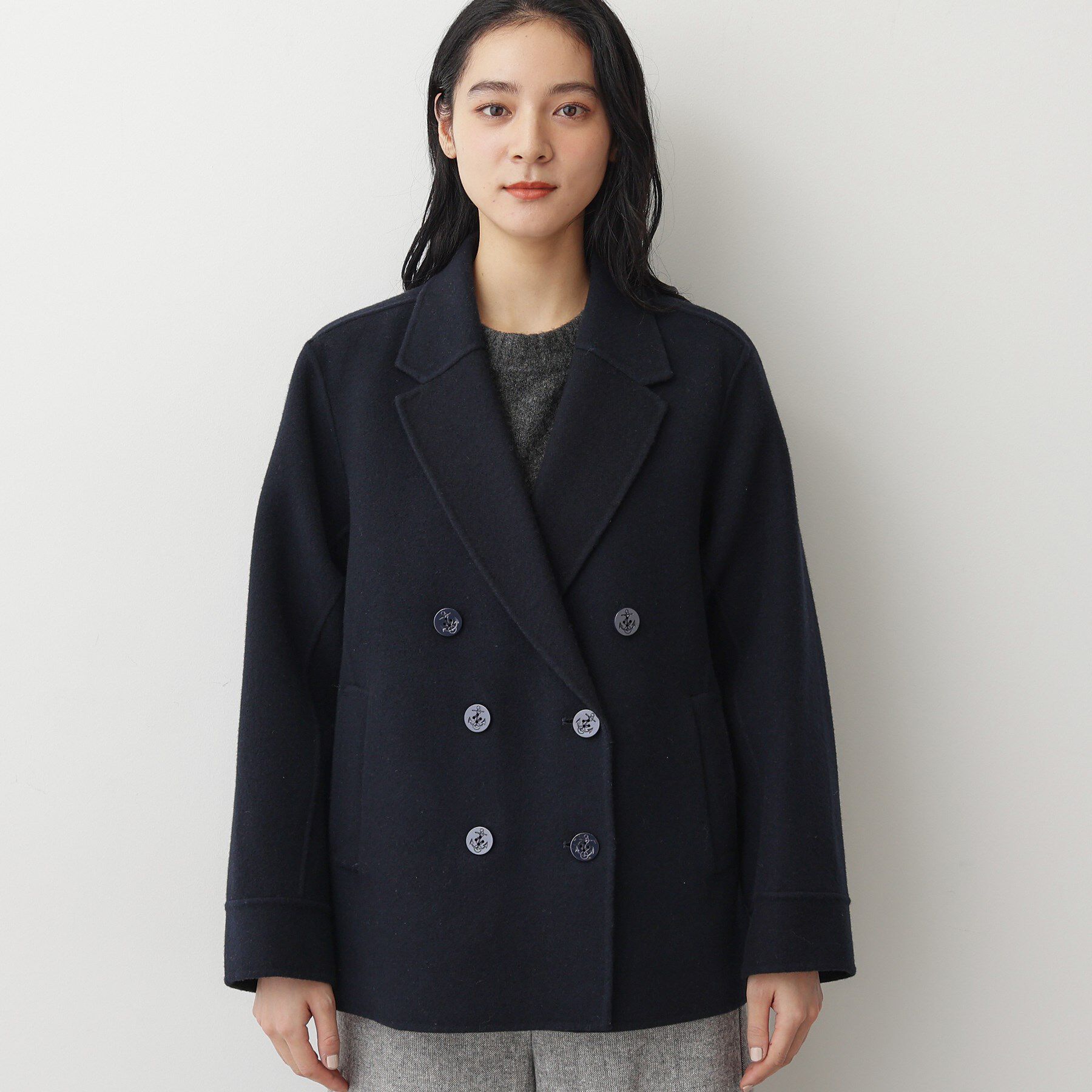 Dessin「【洗える】ウール混リバーメルトンコート」|ピーコート|