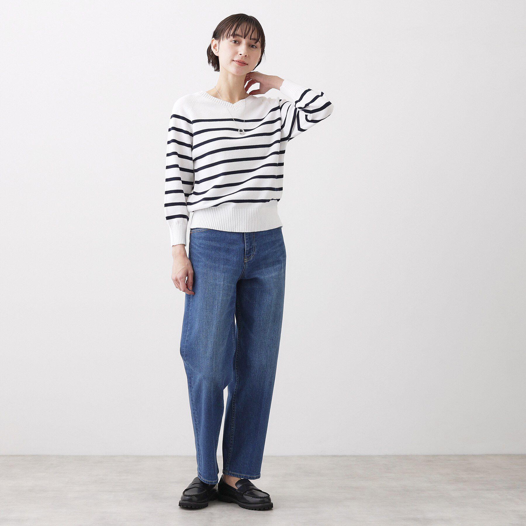 Dessin「【洗える】コットンVネックニット」|ニット・セーター|