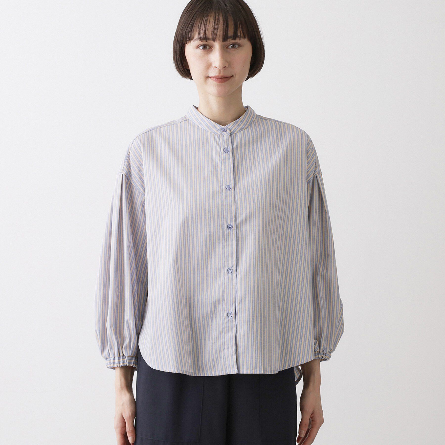 Dessin「【洗える】バルーンスリーブバンドカラーシャツ」|シャツ・ブラウス|