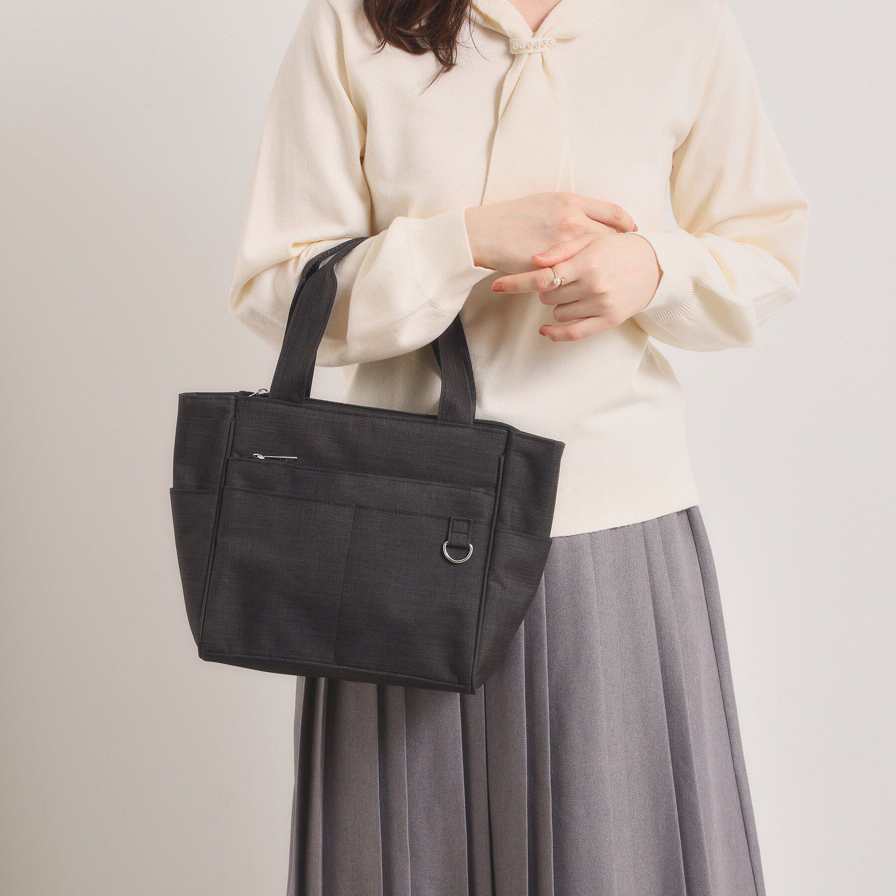 ITS&rsquo;DEMO「【13ポケット】杢調2WAYトート」|トートバッグ|ブラック(019)