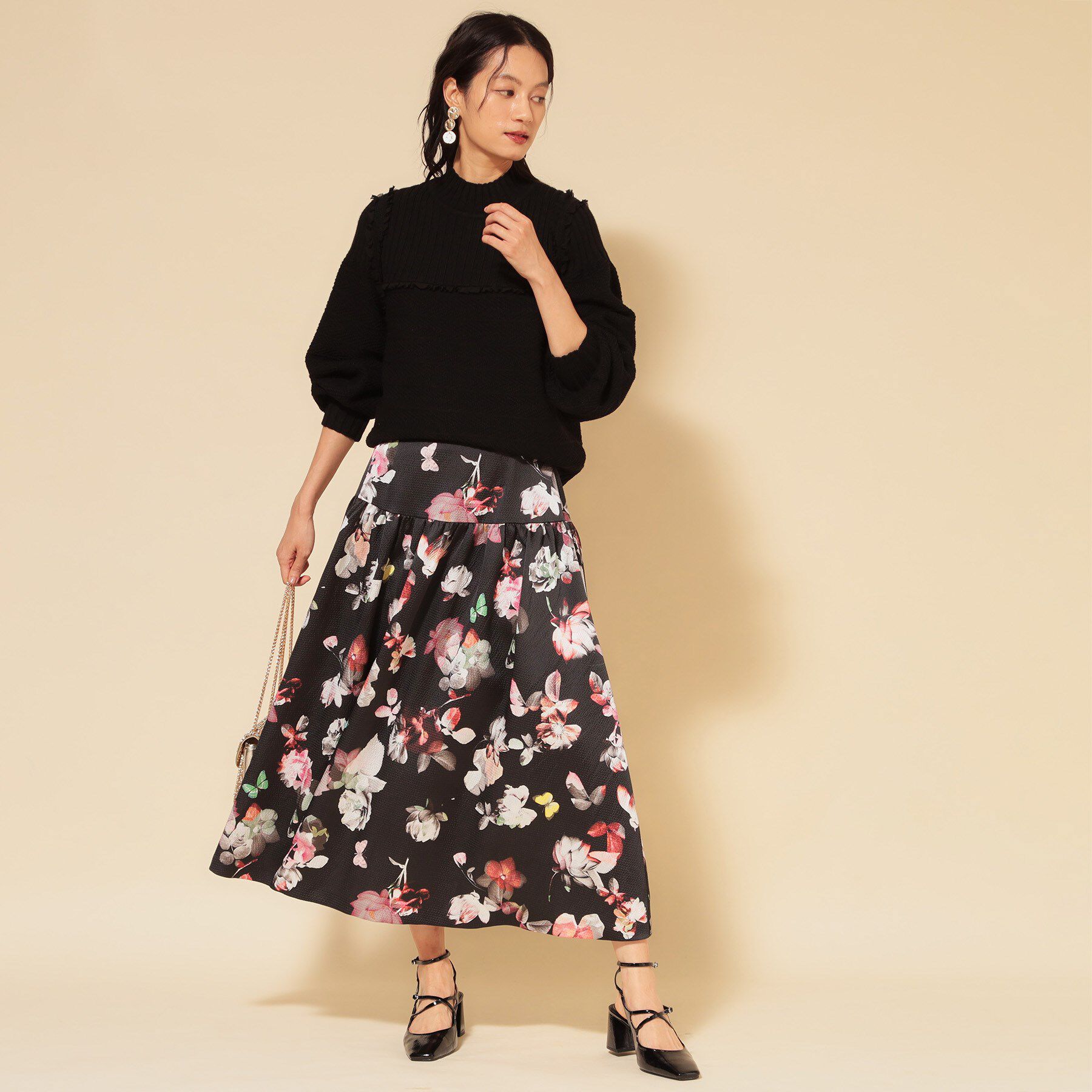 SunaUna「【COLLECTION LINE】花柄タックスカート」|スカート|