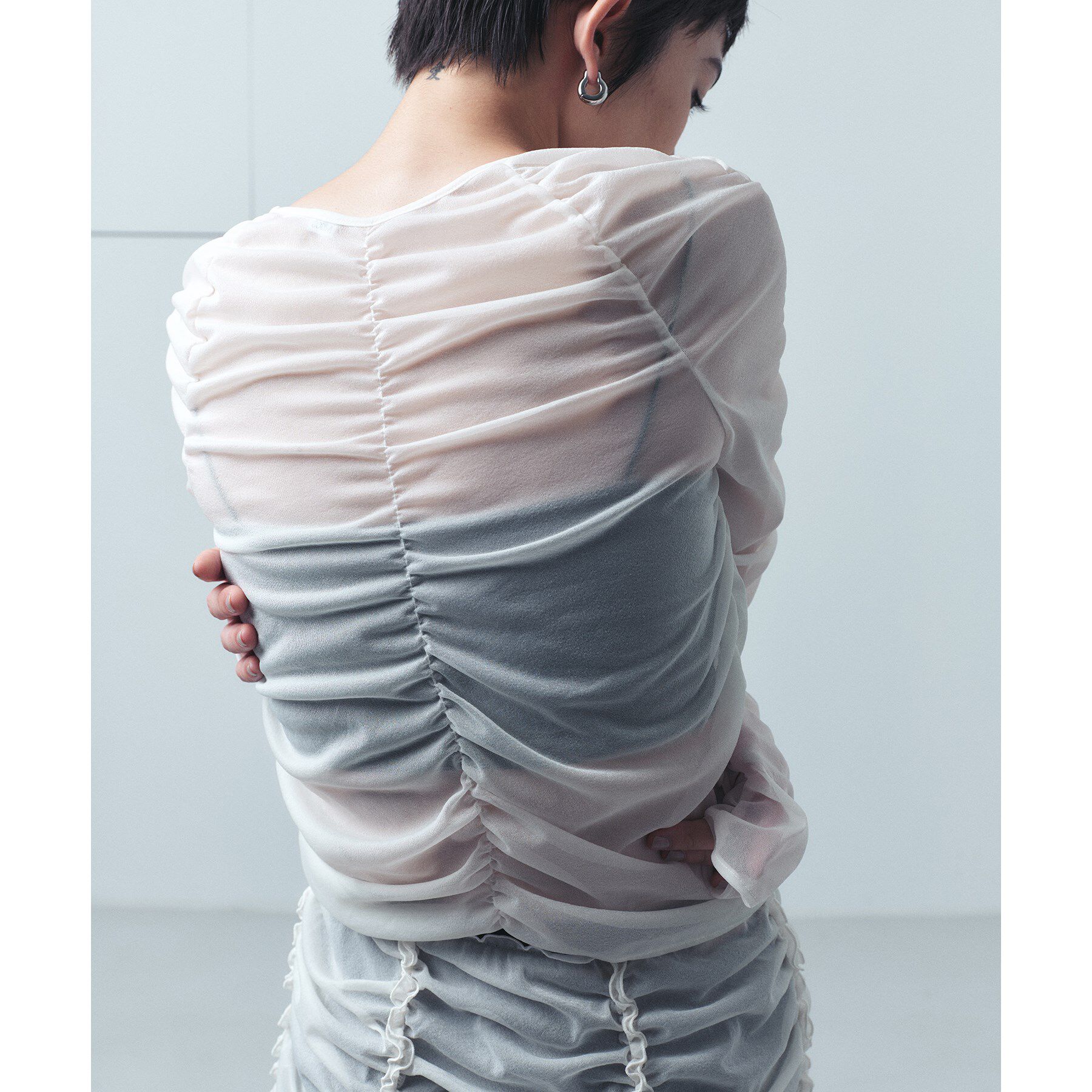 CODE A「sheer gathered jersey top」|Tシャツ・カットソー|