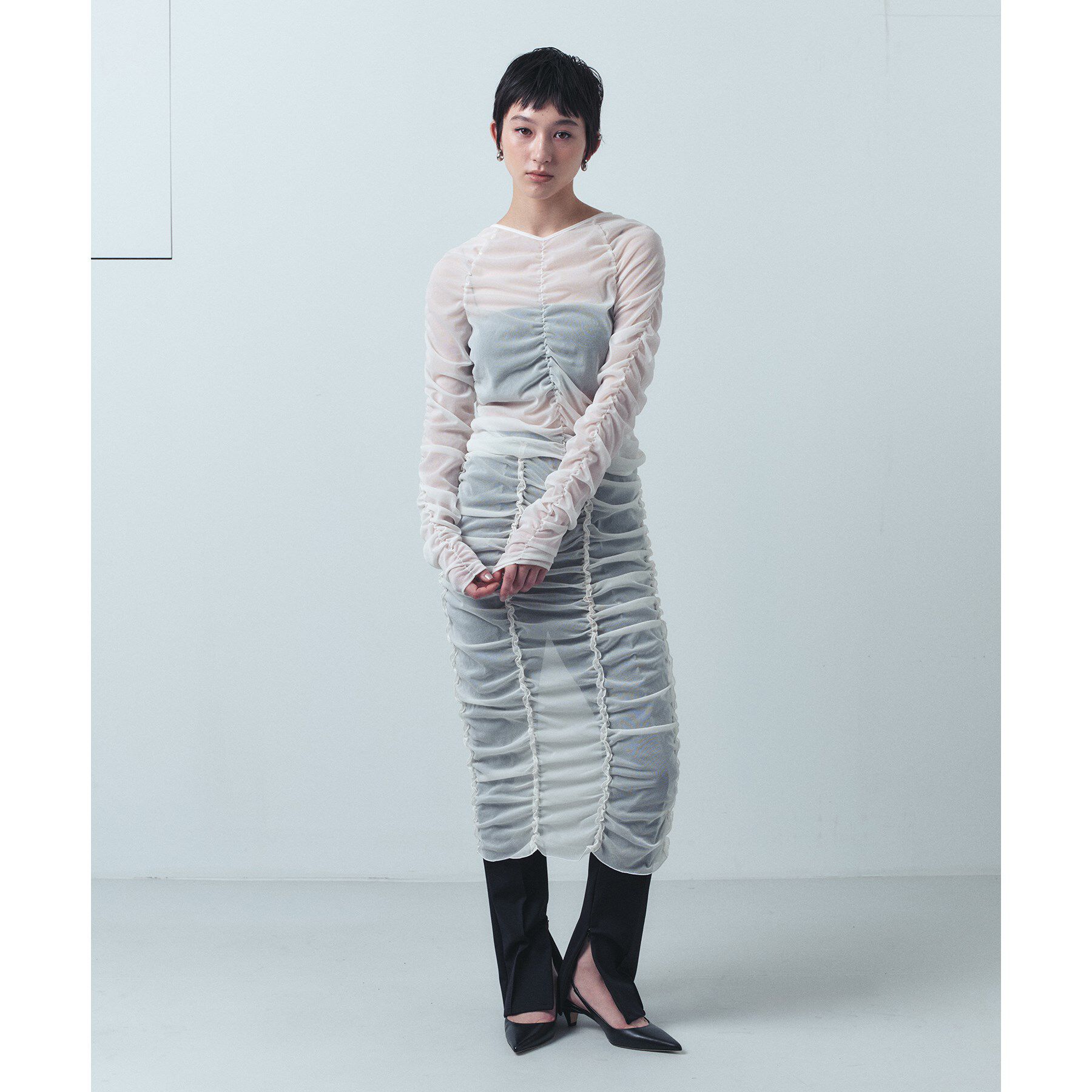 CODE A「sheer gathered jersey top」|Tシャツ・カットソー|