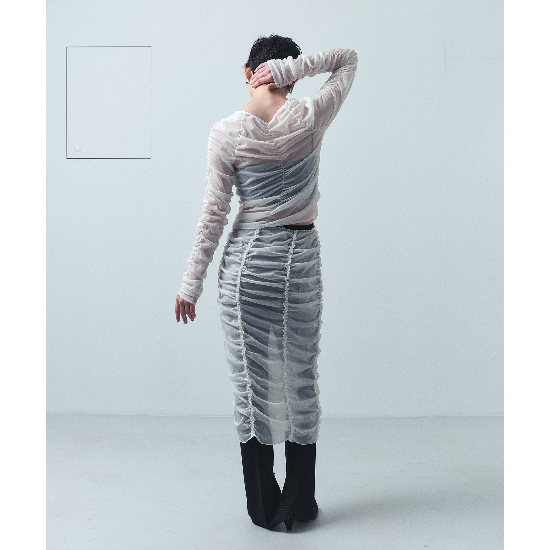 CODE A「sheer gathered jersey top」|Tシャツ・カットソー|