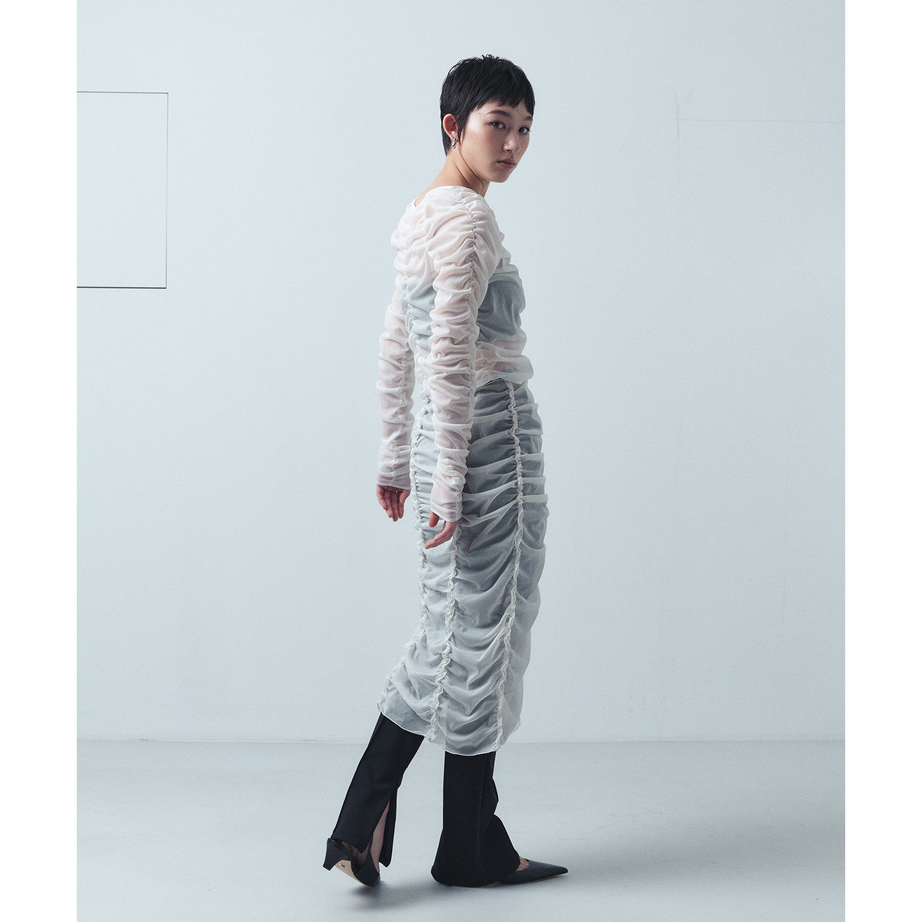 CODE A「sheer gathered jersey top」|Tシャツ・カットソー|