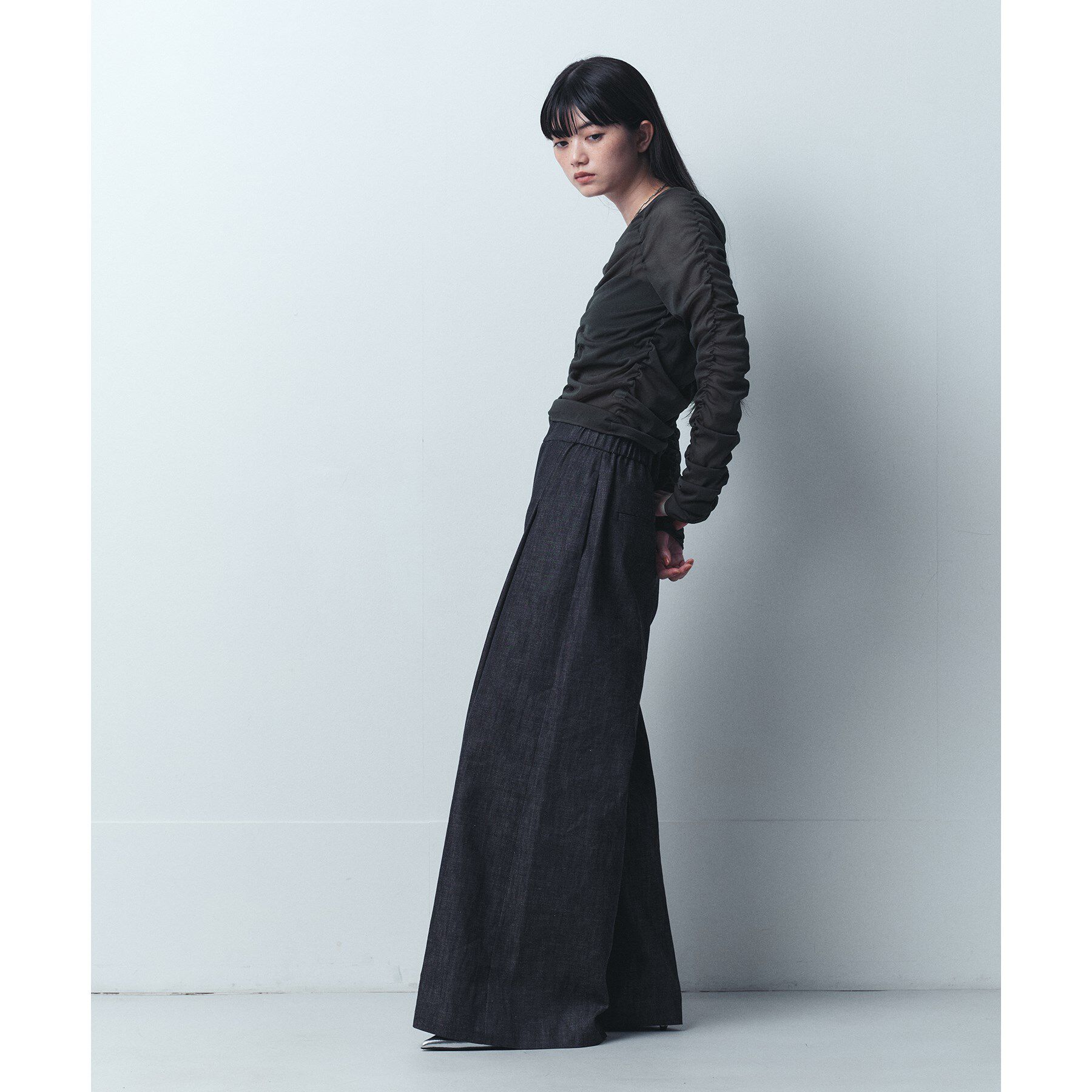 CODE A「sheer gathered jersey top」|Tシャツ・カットソー|