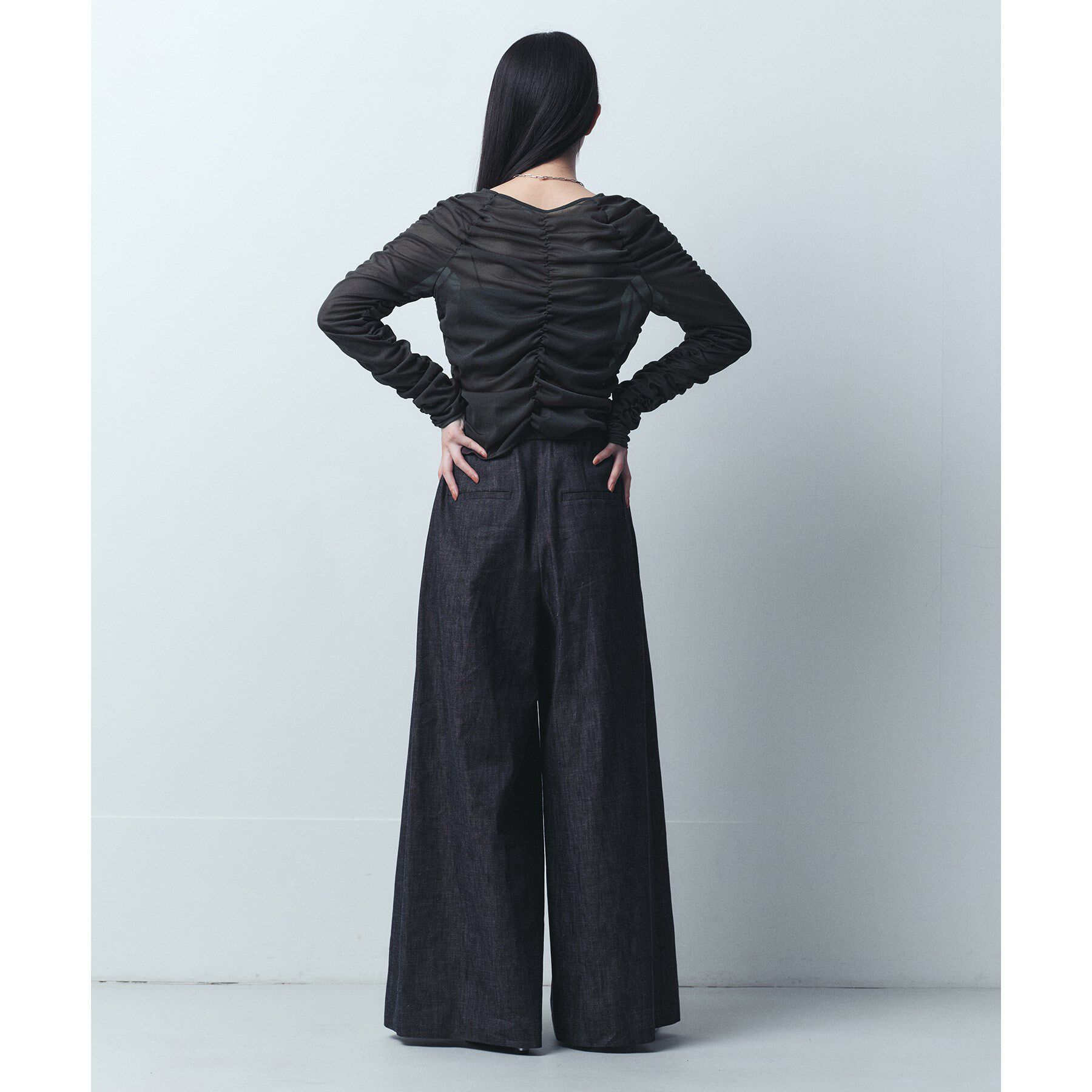 CODE A「sheer gathered jersey top」|Tシャツ・カットソー|