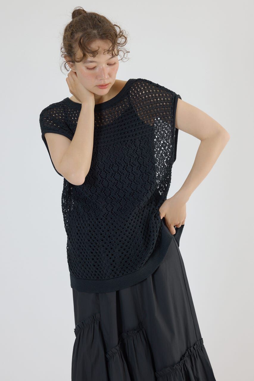 RODEO CROWNS「2WAY パッチワークニットベスト」|タンクトップ|BLK