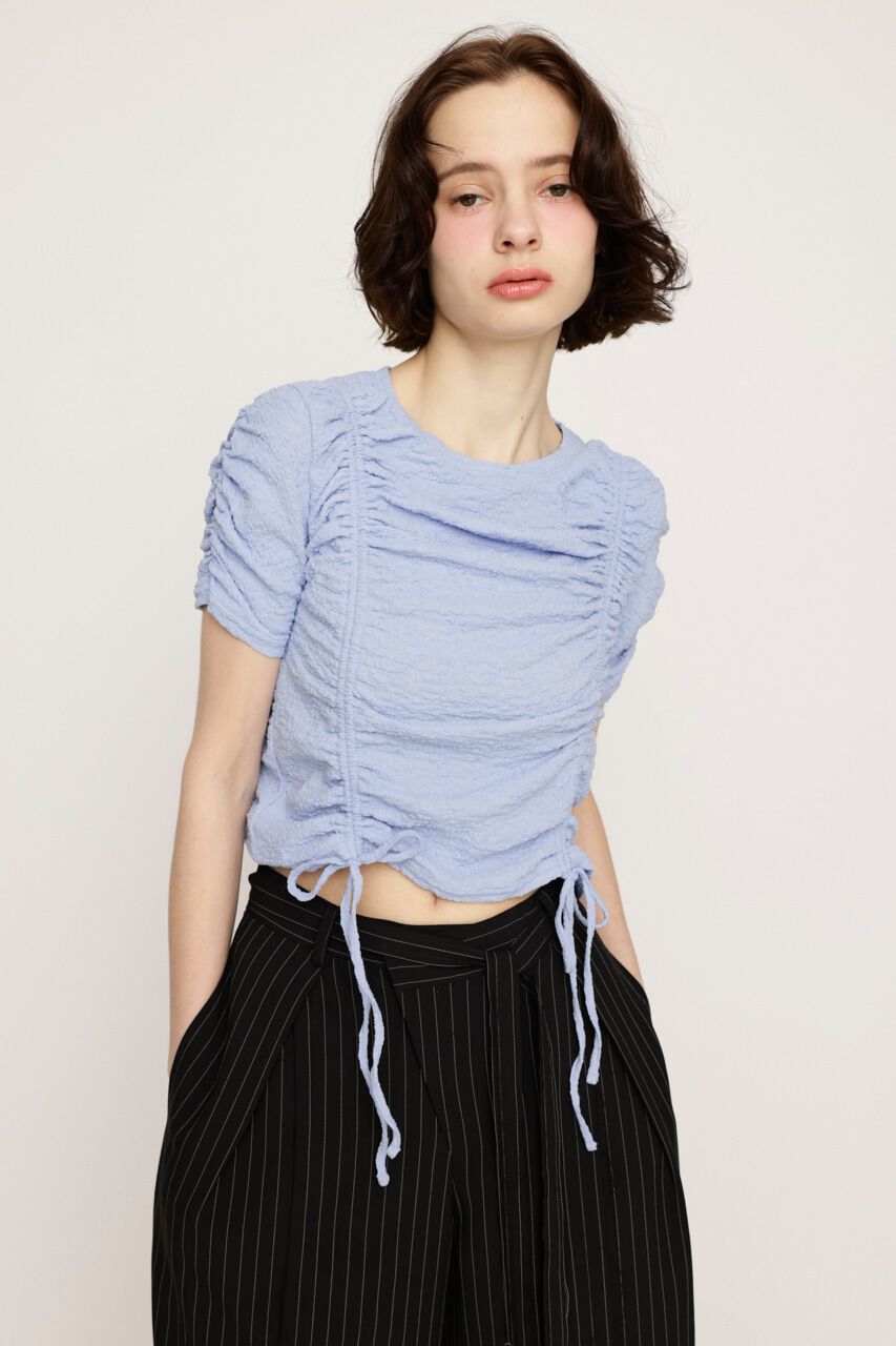 SLY「SHIRRING CUT トップス」|Tシャツ・カットソー|L/BLU1