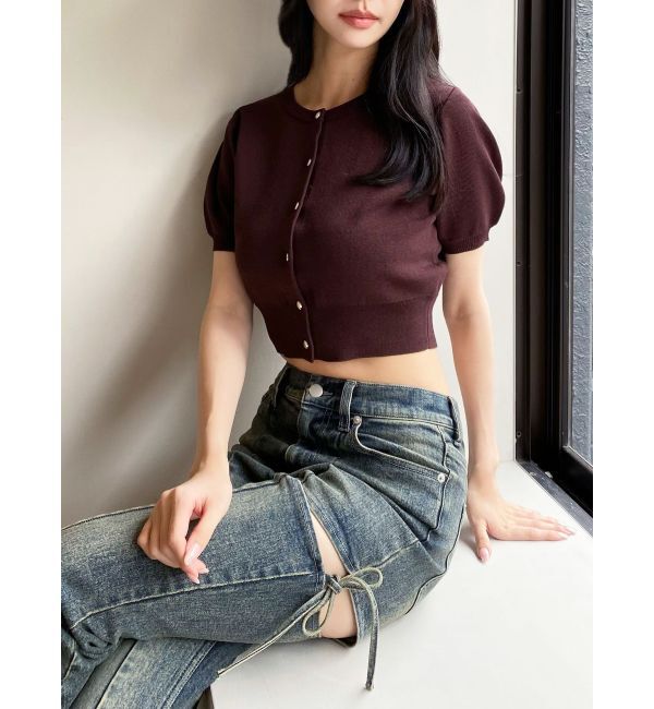 RESEXXY「クルーネックハーフスリーブニットカーデ」|カーディガン|