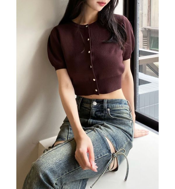 RESEXXY「クルーネックハーフスリーブニットカーデ」|カーディガン|