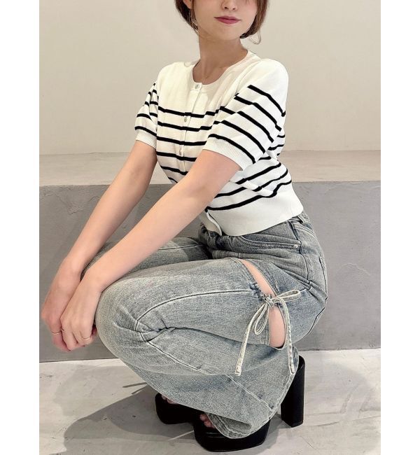 RESEXXY「クルーネックハーフスリーブニットカーデ」|カーディガン|