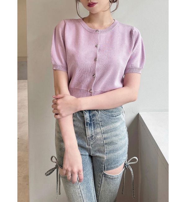 RESEXXY「クルーネックハーフスリーブニットカーデ」|カーディガン|ピンク