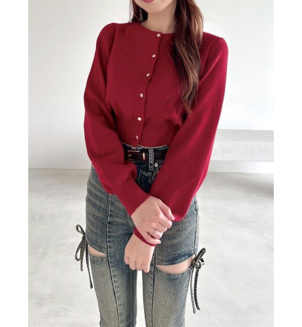 RESEXXY「クルーネックニットカーデ」|カーディガン|レッド