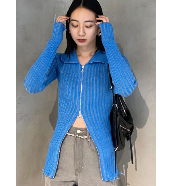 EMODA「クラッシュリブジップフィットニット」|ニット・セーター|