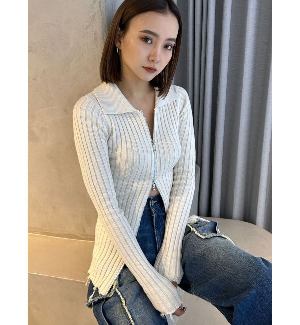 EMODA「クラッシュリブジップフィットニット」|ニット・セーター|