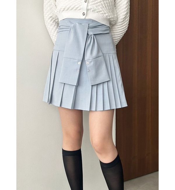 MERCURYDUO「ツイストプリーツミニスカパン」|スカート|ブルー