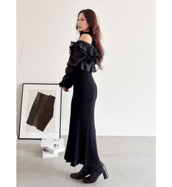 MERCURYDUO「異素材ドッキングラッフルニットワンピース」|ワンピース|