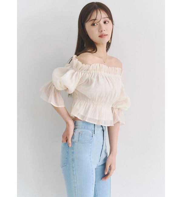 MERCURYDUO「2WAYオフショル五分袖シャーリングブラウス」|シャツ・ブラウス|