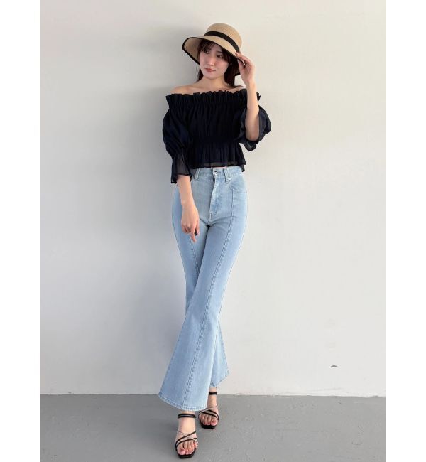 MERCURYDUO「2WAYオフショル五分袖シャーリングブラウス」|シャツ・ブラウス|