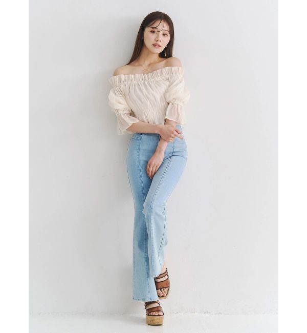 MERCURYDUO「2WAYオフショル五分袖シャーリングブラウス」|シャツ・ブラウス|