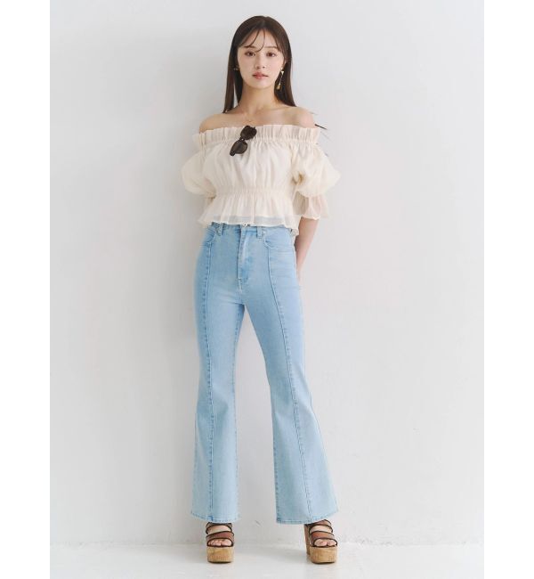 MERCURYDUO「2WAYオフショル五分袖シャーリングブラウス」|シャツ・ブラウス|