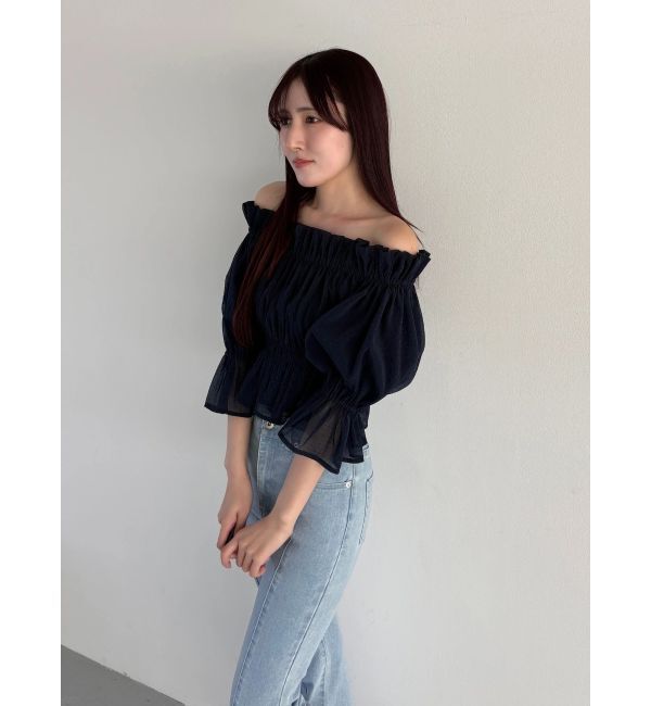 MERCURYDUO「2WAYオフショル五分袖シャーリングブラウス」|シャツ・ブラウス|