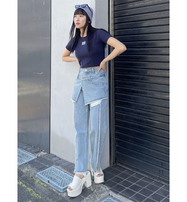 MURUA「スカートレイヤードデニム」|デニム|