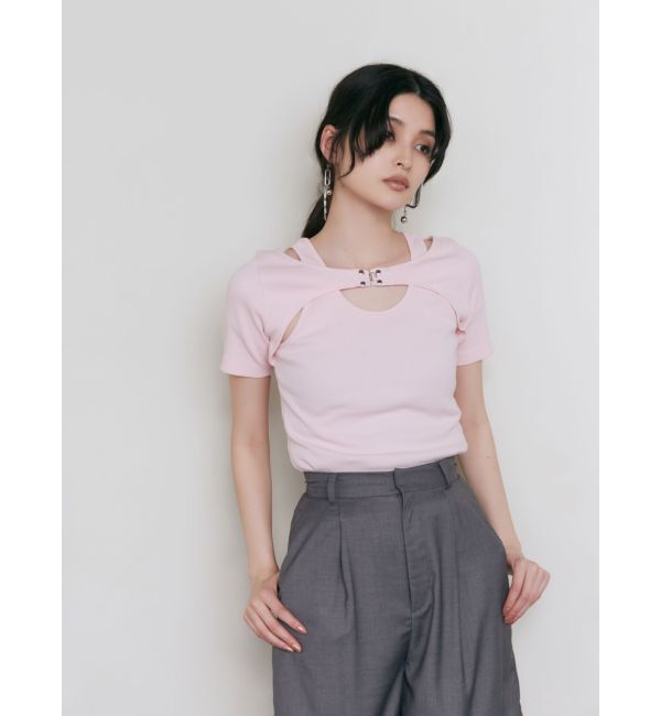 MURUA「フロントホックレイヤードテレコトップス」|Tシャツ・カットソー|