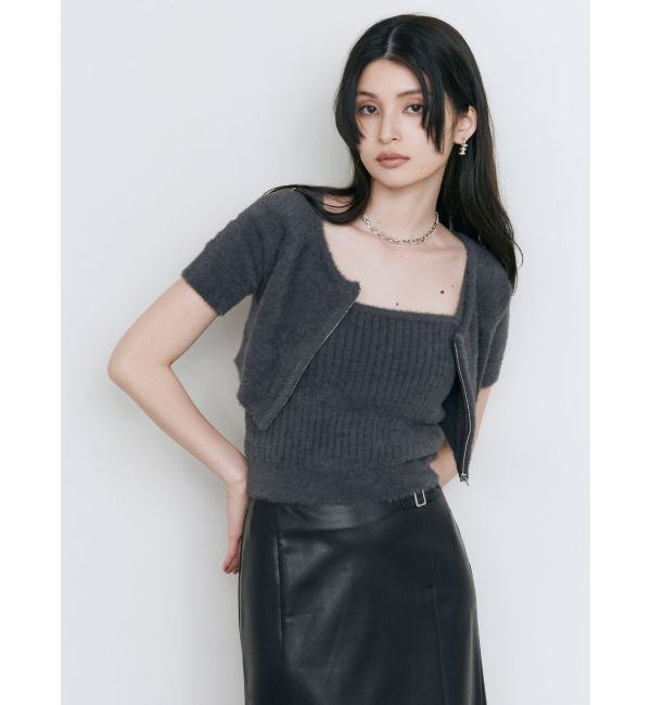 MURUA「シャギージップカーデ&times;キャミSET」|カーディガン|