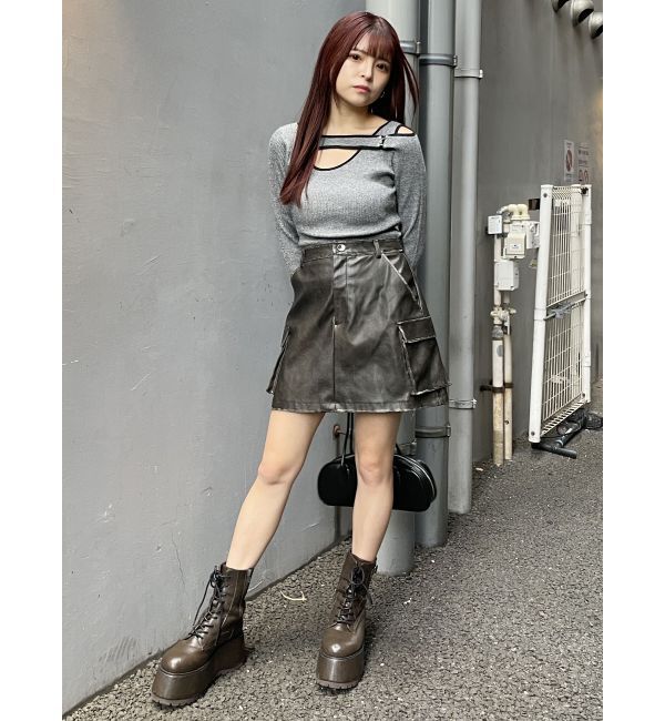 MURUA「ヴィンテージライクフェイクレザーミニスカート」|スカート|