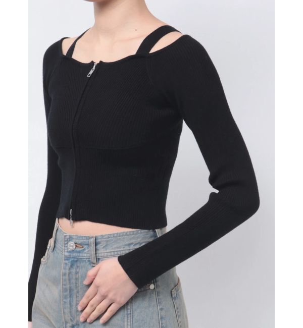 MURUA「ショルダーストラップダブルZIPニット」|ニット・セーター|