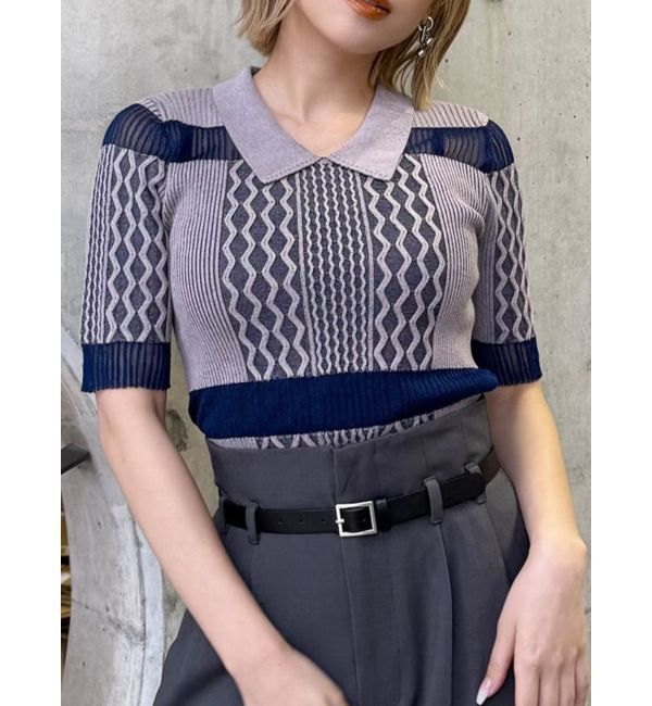 MURUA「シアーケーブルハーフニット」|ニット・セーター|ピンク